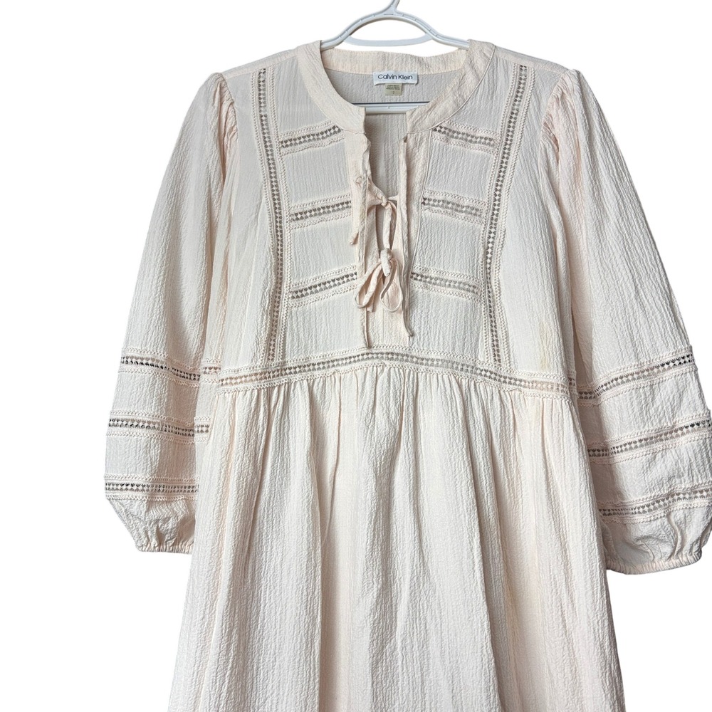 Calvin Klein sz 12 Milk Maid Dress Boho Peasant Tunic Fairy Cottage Renaissance - Picture 2 of 11